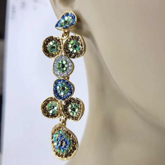 Blue And Green Crystal Long Earrings - Picture 6 of 11